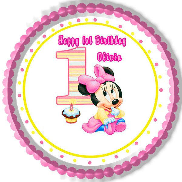 BABY MINNIE MOUSE 1st Birthday - Edible Cake Topper or Cupcake Toppers –  Edible Prints On Cake (EPoC)
