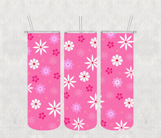 Floral Pink Tumbler with Lid and Straw, Insulated Skinny Tumbler, 20 oz Water Cup
