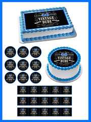 Vintage Dude 40th - Edible Cake Topper OR Cupcake Topper (you can change the age)