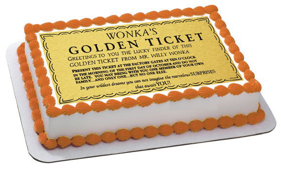 Willy Wonka Golden Ticket Edible Birthday Cake Topper OR Cupcake Topper, Decor - Edible Prints On Cake (Edible Cake &Cupcake Topper)