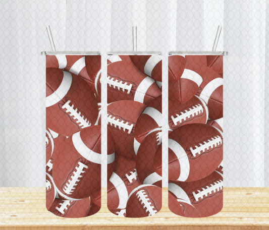 Football Tumbler with Lid and Straw, Insulated Skinny Tumbler, 20 oz Water Cup