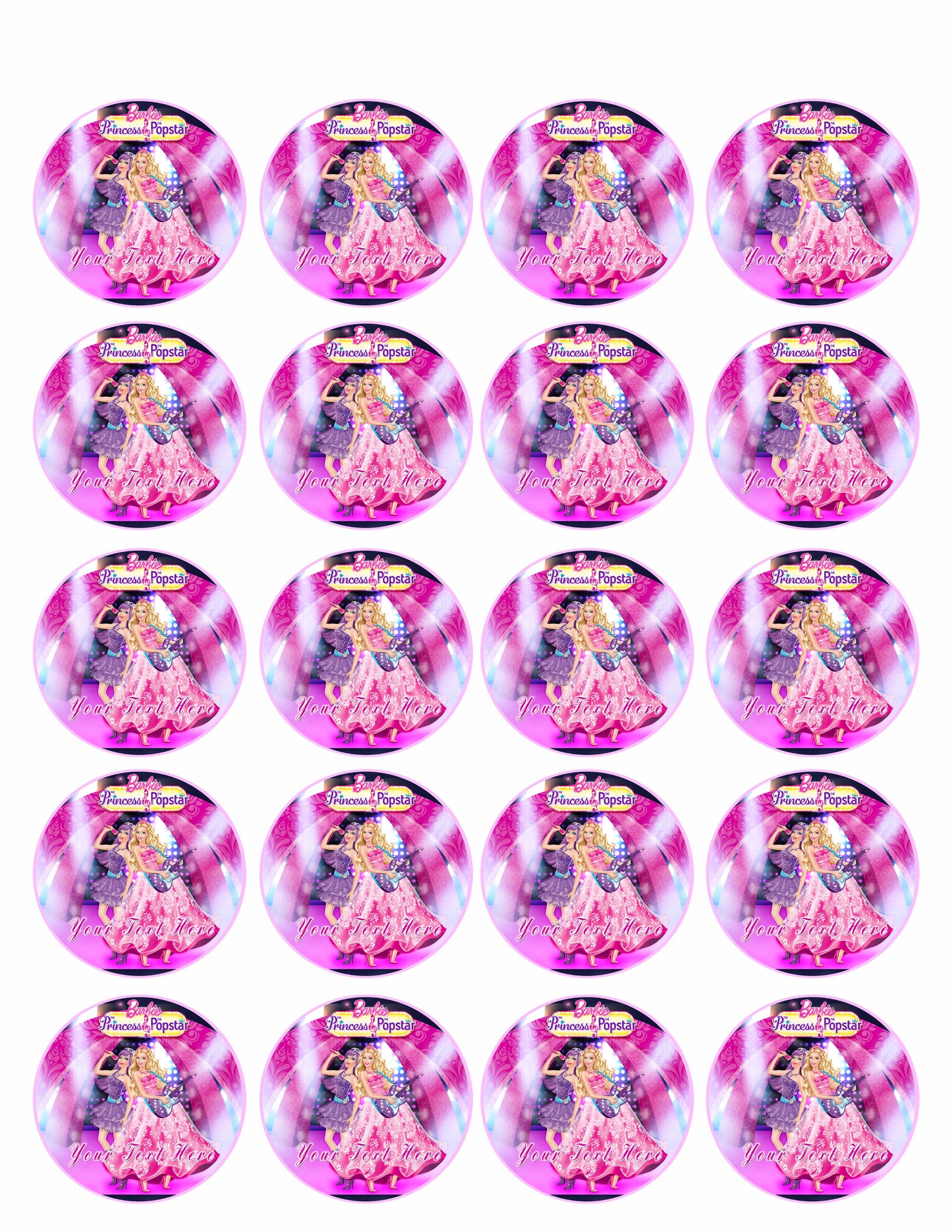 Barbie Princess and the Popstar (Nr2) - Edible Cake Topper, Cupcake Toppers, Strips