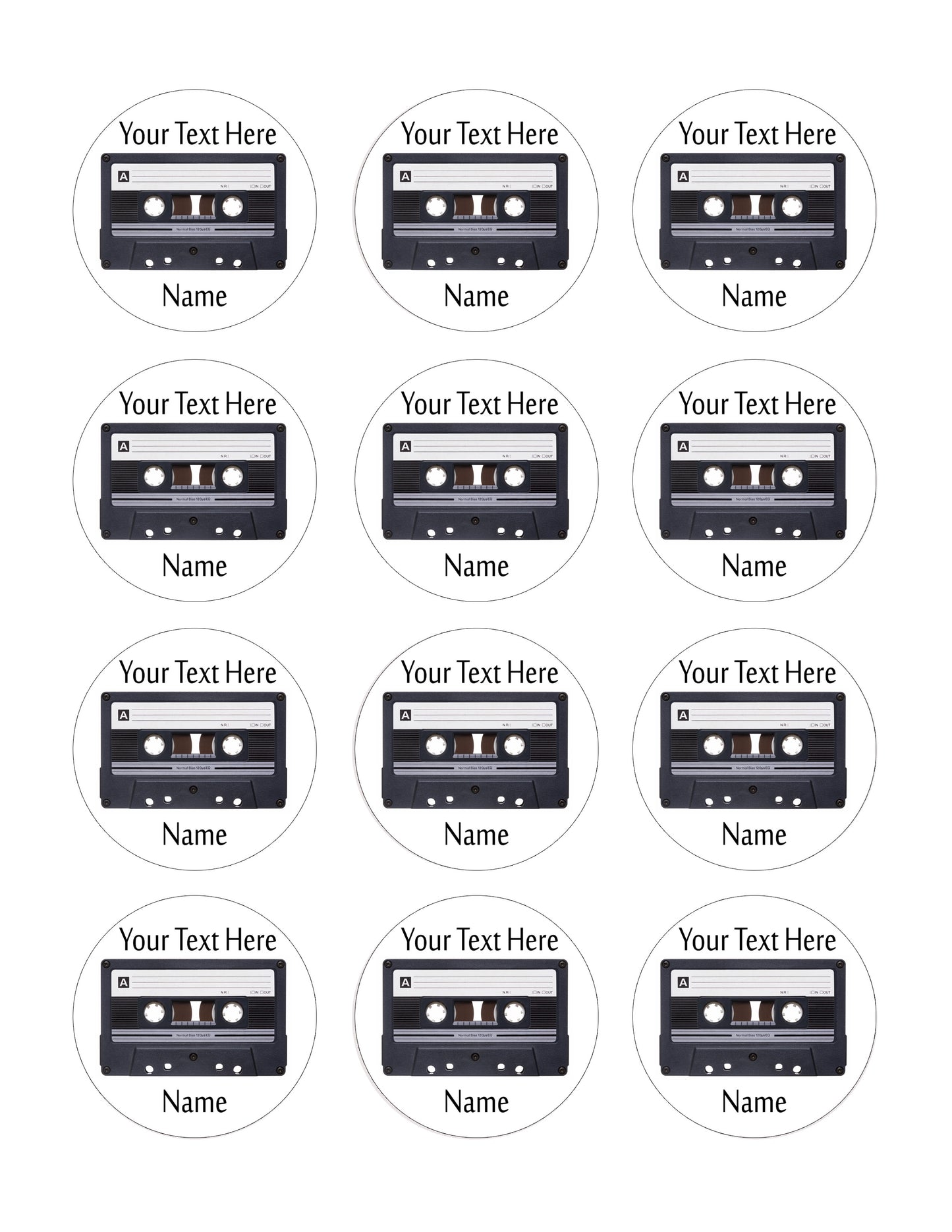 Audio Cassette - Edible Cake Topper, Cupcake Toppers, Strips