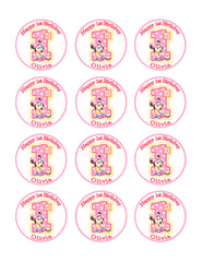 BABY MINNIE MOUSE 1st Birthday B - Edible Cake Topper, Cupcake Toppers, Strips