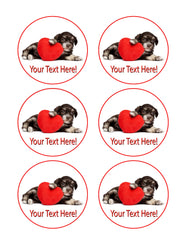Cute dog with heart - Edible Cake Topper, Cupcake Toppers, Strips