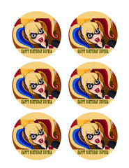 D.C. Super Hero Harley Quinn - Edible Cake Topper, Cupcake Toppers, Strips