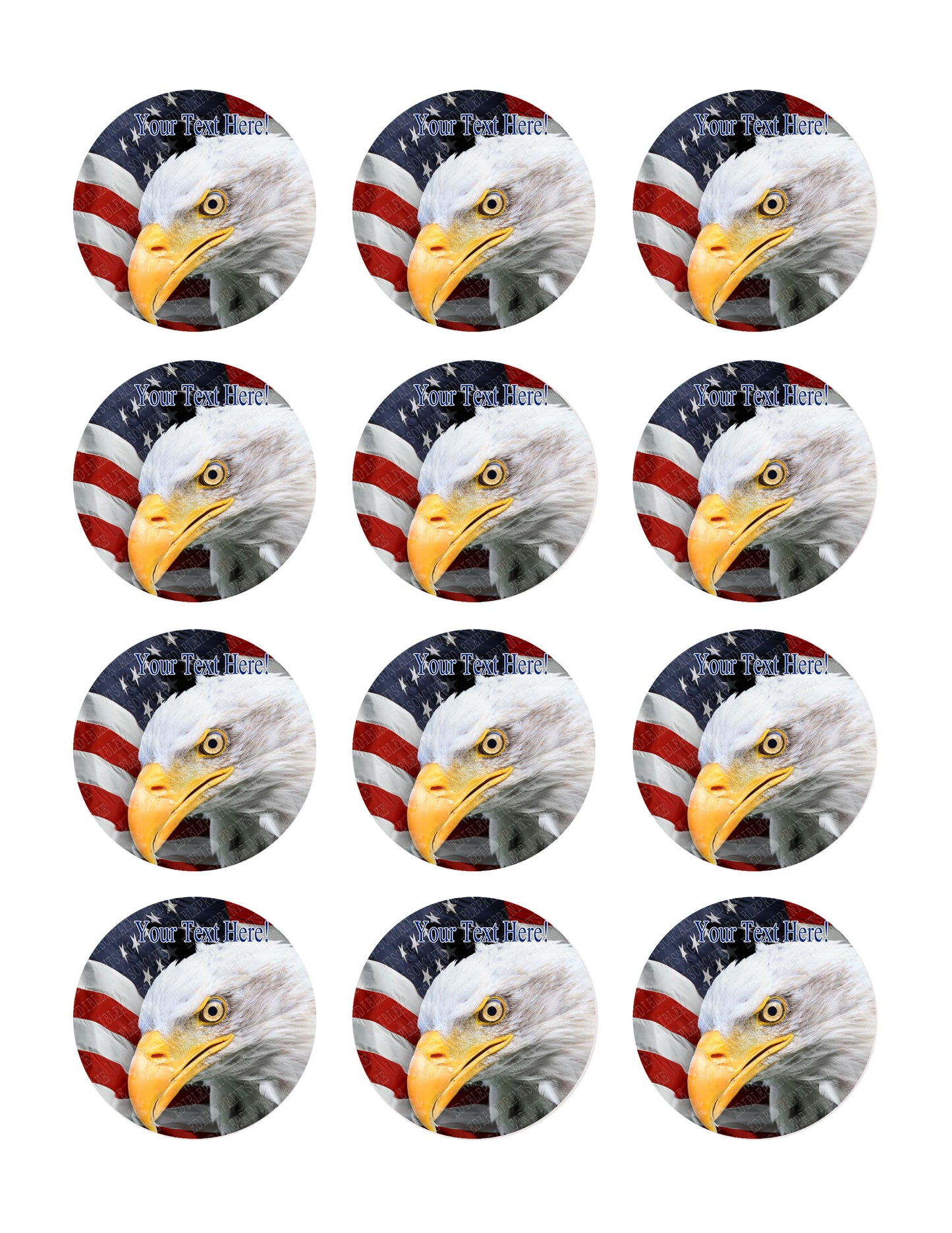 American Flag with Eagle Head - Edible Cake Topper, Cupcake Toppers, Strips