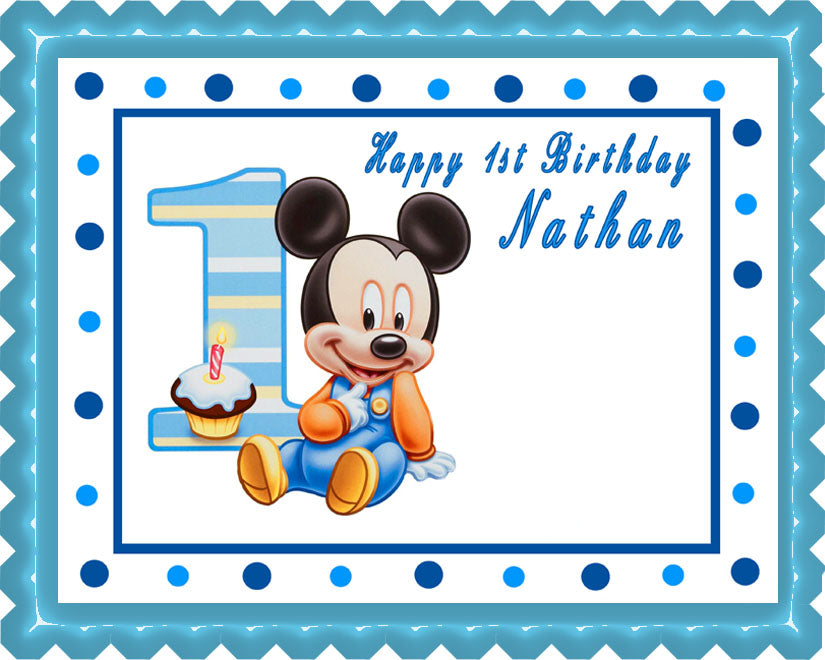 BABY MICKEY MOUSE 1st Birthday - Edible Cake Topper, Cupcake Toppers, Strips