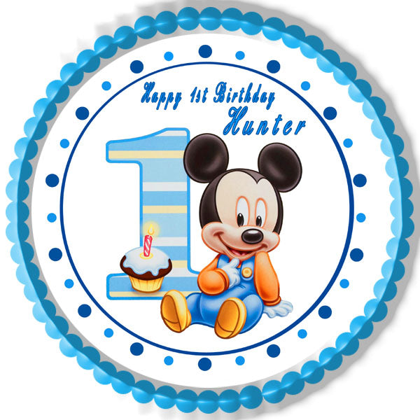 BABY MICKEY MOUSE 1st Birthday - Edible Cake Topper, Cupcake Toppers, Strips