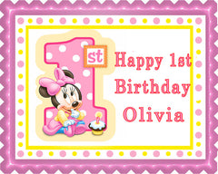 BABY MINNIE MOUSE 1st Birthday B - Edible Cake Topper, Cupcake Toppers, Strips