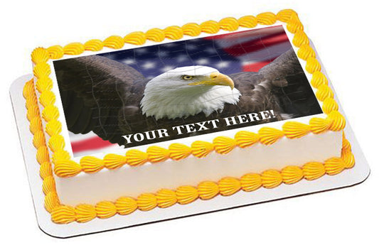Bald eagle with American flag - Edible Cake Topper, Cupcake Toppers, Strips