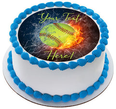 Baseball Ball in Fire and Water - Edible Cake Topper, Cupcake Toppers, Strips