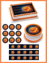 Basketball Fire - Edible Cake Topper OR Cupcake Topper, Decor
