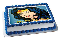 WONDER WOMAN Edible Birthday Cake Topper OR Cupcake Topper, Decor - Edible Prints On Cake (Edible Cake &Cupcake Topper)
