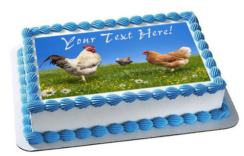 Chickens and on the Green Meadow - Edible Cake Topper, Cupcake Toppers, Strips
