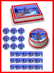 Christmas 7 Edible Birthday Cake Topper OR Cupcake Topper, Decor - Edible Prints On Cake (Edible Cake &Cupcake Topper)