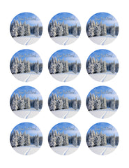 Christmas holidays  Winter Landscape - Edible Cake Topper, Cupcake Toppers, Strips