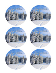 Christmas holidays  Winter Landscape - Edible Cake Topper, Cupcake Toppers, Strips