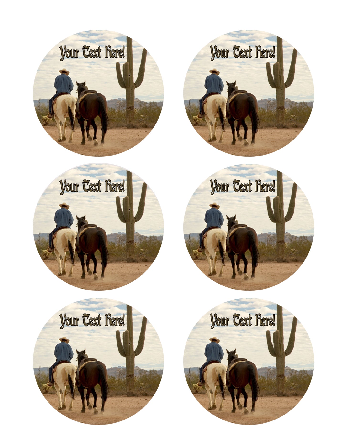 Cowboy with Two Horses - Edible Cake Topper, Cupcake Toppers, Strips