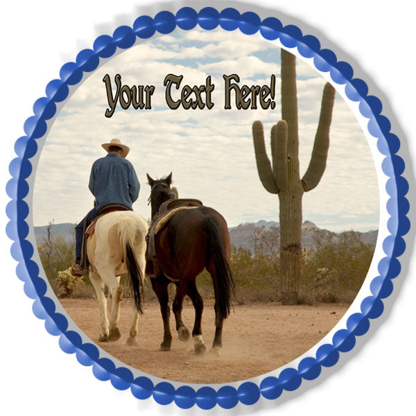 Cowboy with Two Horses - Edible Cake Topper, Cupcake Toppers, Strips