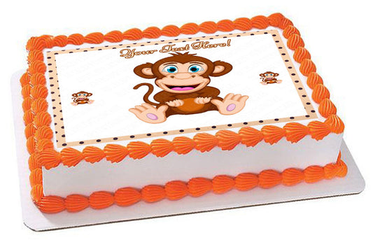 Cute Baby Monkey - Edible Cake Topper, Cupcake Toppers, Strips