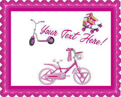 Cute Kids Bicycle  Roller Skating and Roller Scooter - Edible Cake Topper, Cupcake Toppers, Strips
