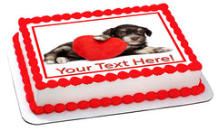 Cute dog with heart - Edible Cake Topper, Cupcake Toppers, Strips