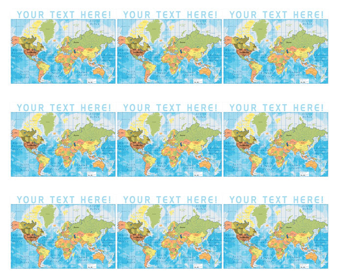 Detailed World Map - Edible Cake Topper, Cupcake Toppers, Strips
