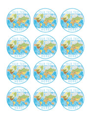 Detailed World Map - Edible Cake Topper, Cupcake Toppers, Strips