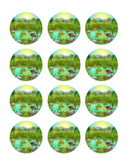 Duck Pond Near the Forest and Mountain - Edible Cake Topper, Cupcake Toppers, Strips