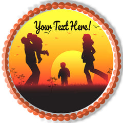 Family Sunset Silhouette - Edible Cake Topper, Cupcake Toppers, Strips