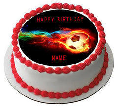 Flaming Soccer Ball - Edible Cake Topper OR Cupcake Topper, Decor