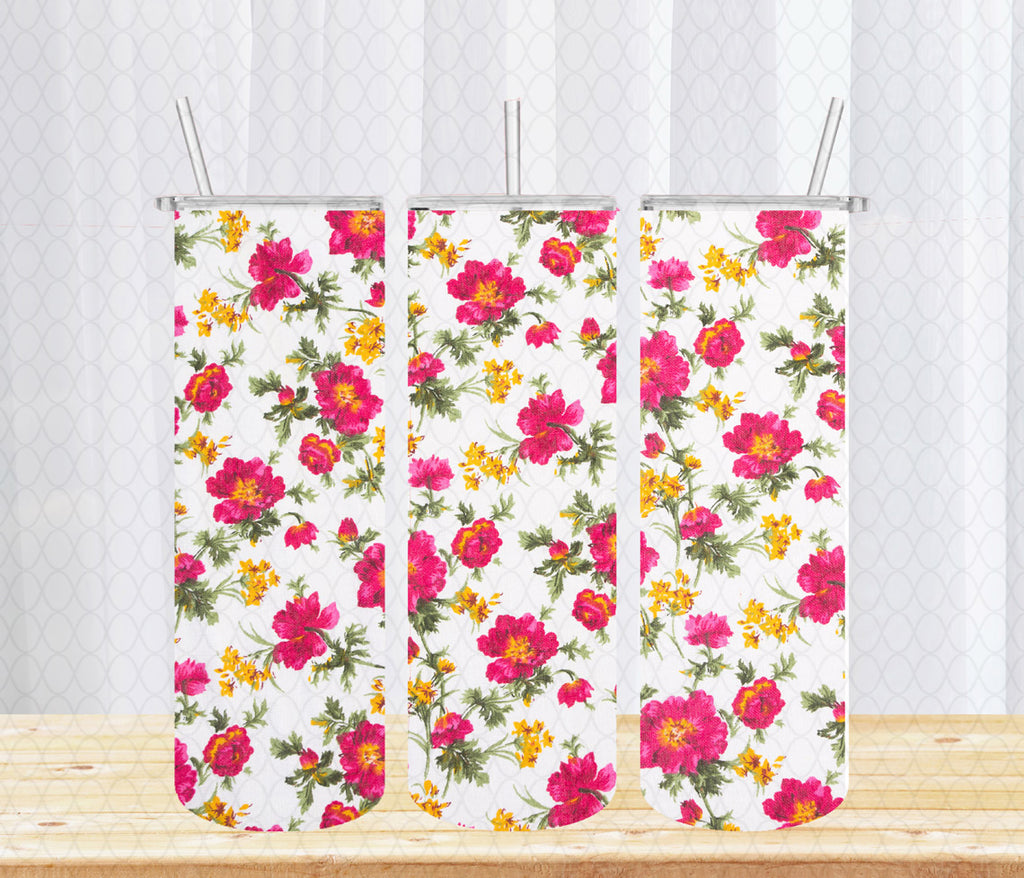 Floral Pattern II Tumbler with Lid and Straw, Insulated Skinny Tumbler, 20 oz Water Cup