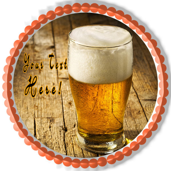 Glass of Beer on Wooden Table - Edible Cake Topper, Cupcake Toppers, Strips