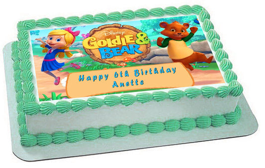 Goldie & Bear 1 Edible Birthday Cake Topper OR Cupcake Topper, Decor - Edible Prints On Cake (Edible Cake &Cupcake Topper)
