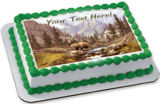 Grizzly Bear in the Rocky Mountains - Edible Cake Topper, Cupcake Toppers, Strips