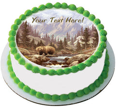 Grizzly Bear in the Rocky Mountains - Edible Cake Topper, Cupcake Toppers, Strips