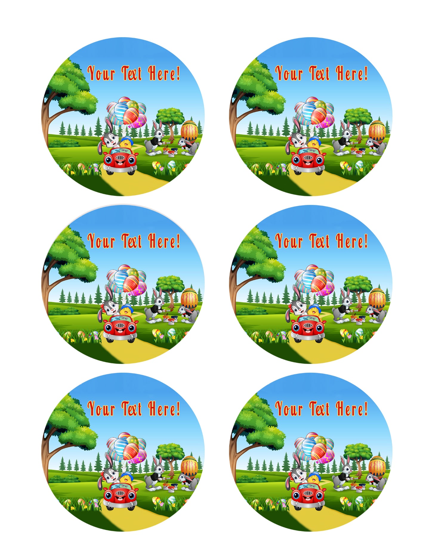 Happy Easter Rabbit Riding a Car - Edible Cake Topper, Cupcake Toppers, Strips