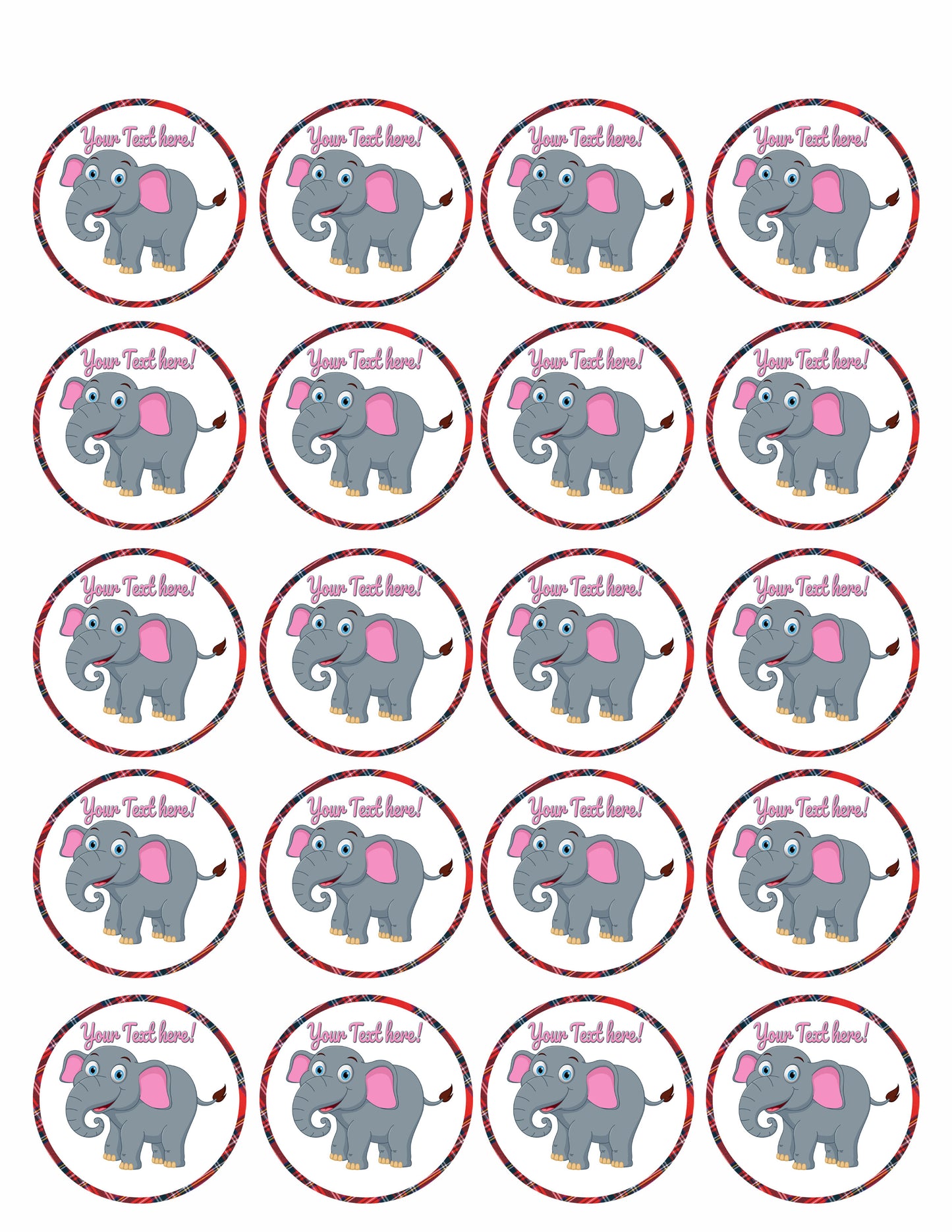 Happy Elephant - Edible Cake Topper, Cupcake Toppers, Strips