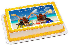 Happy Family Vacation at Paradise - Edible Cake Topper, Cupcake Toppers, Strips