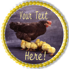 Hen and Small Chickens - Edible Cake Topper, Cupcake Toppers, Strips