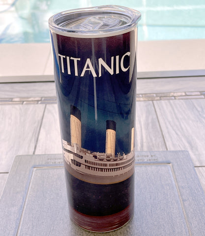 Titanic 20 oz Skinny Tumbler with Lid and Straw, Insulated Skinny Tumbler, 20 oz Water Cup