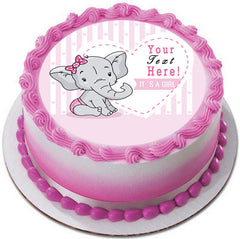 It's a Girl Elephant Baby Shower - Edible Cake Topper, Cupcake Toppers, Strips