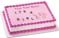 Its a girl pink Newborn Baby shower - Edible Cake Topper, Cupcake Toppers, Strips