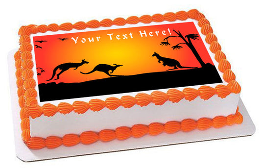 Kangaroo Sunset - Edible Cake Topper, Cupcake Toppers, Strips