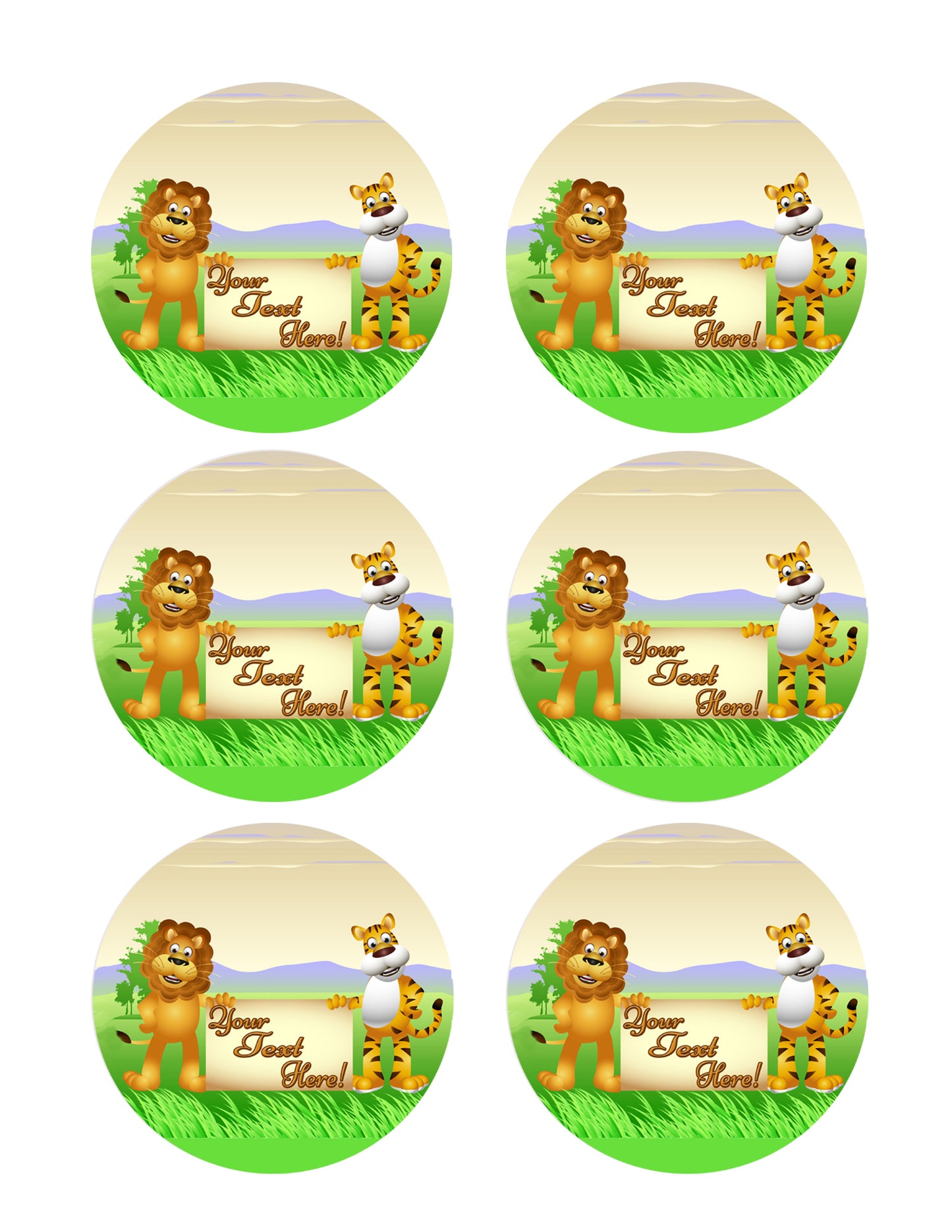 Lion and Tiger Cartoon - Edible Cake Topper, Cupcake Toppers, Strips