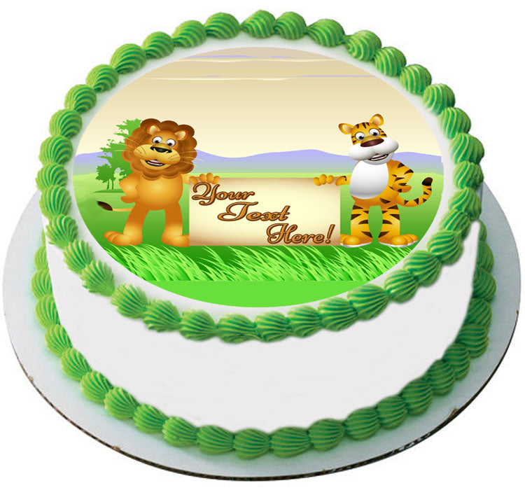 Lion and Tiger Cartoon - Edible Cake Topper, Cupcake Toppers, Strips