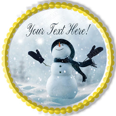 Merry Christmas with Happy Snowman - Edible Cake Topper, Cupcake Toppers, Strips