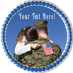 Military Man Hugs His Child - Edible Cake Topper, Cupcake Toppers, Strips