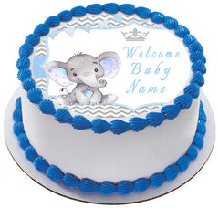 Mocsicka Boy Elephant Baby Shower - Edible Cake Topper, Cupcake Toppers, Strips